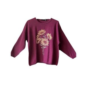 Vintage Chic 80s sunflower, waffle, print sweater